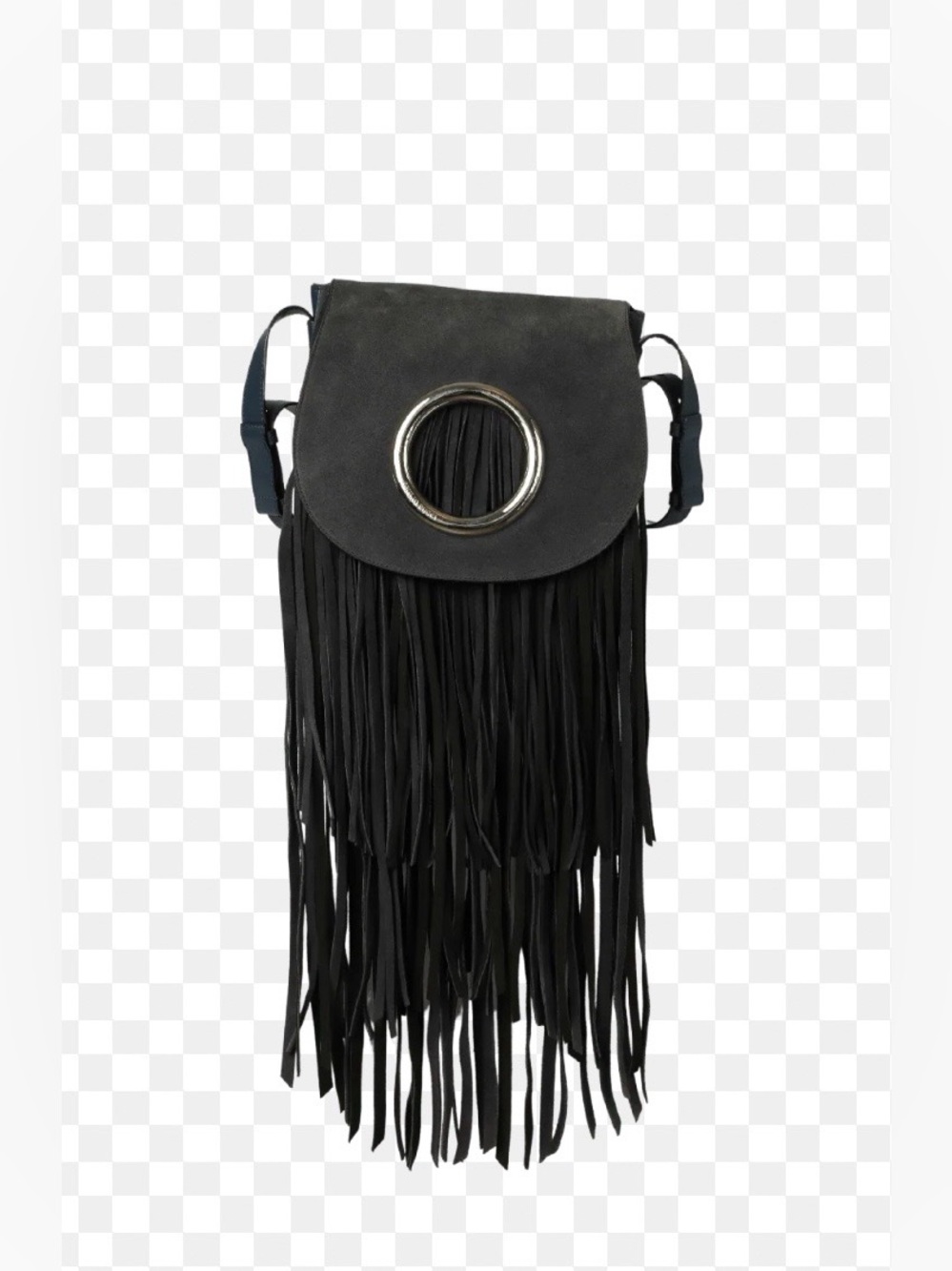 Black Fringe Crossbody Bag with Gold Ring Accent by INZI - Picture 11 of 11